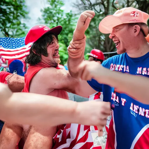 Image similar to maga supporters tickling each other with sausages, canon eos r 3, f / 1. 4, iso 2 0 0, 1 / 1 6 0 s, 8 k, raw, unedited, symmetrical balance, in - frame