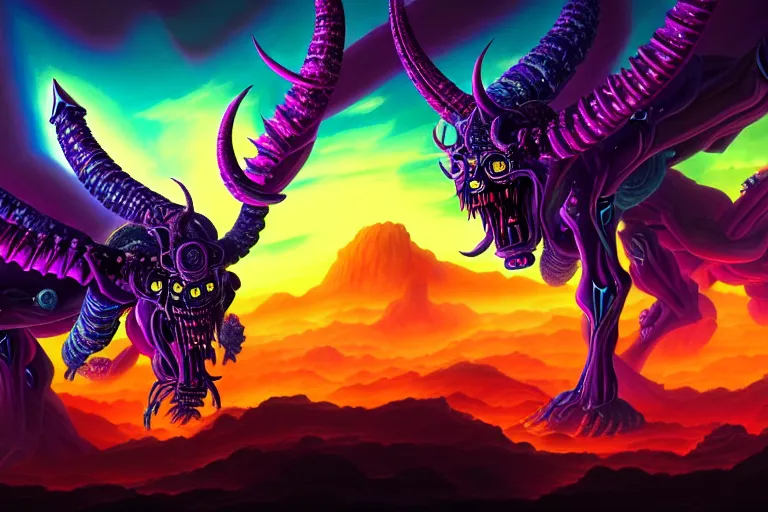 Prompt: epic pose of rebulon the ancient demon, by lisa frank, masterpiece concept art, 8 k, intricate detail, cinematic lighting, epic pose, deep colors, majestic view