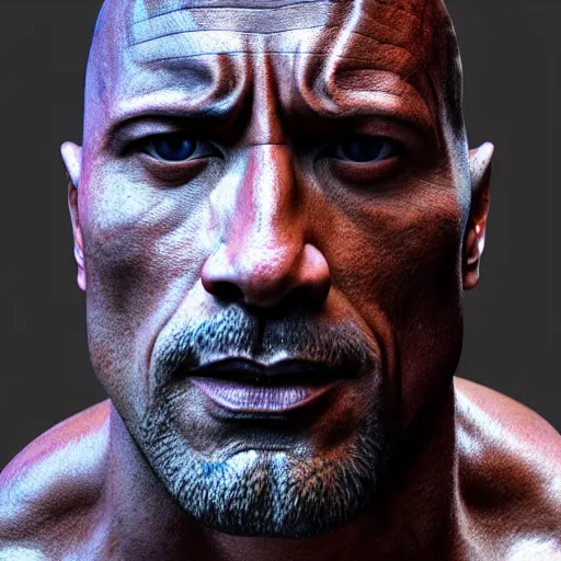 Image similar to photorealistic stone statue of dwayne johnson. hyperdetailed photorealism, 1 0 8 megapixels, amazing depth, glowing rich colors, powerful imagery, psychedelic overtones, 3 d finalrender, 3 d shading, cinematic lighting, artstation concept art