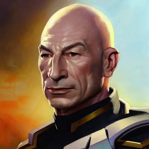 Image similar to greg manchess portrait painting of partially armored jean luc picard as overwatch character, medium shot, asymmetrical, profile picture, organic painting, sunny day, matte painting, bold shapes, hard edges, street art, trending on artstation, by huang guangjian, gil elvgren, ruan jia, greg rutkowski, gaston bussiere