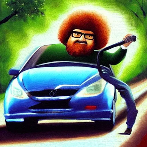 Image similar to bob ross road rage