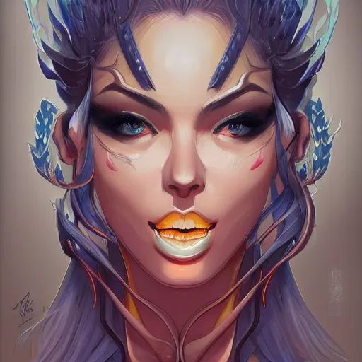 Image similar to uria, lady of searing flames, heroine, beautiful, young, minimalist, detailed close - up portrait in the style of ross tran, marte gracia, and peter mohrbacher, comic book lineart