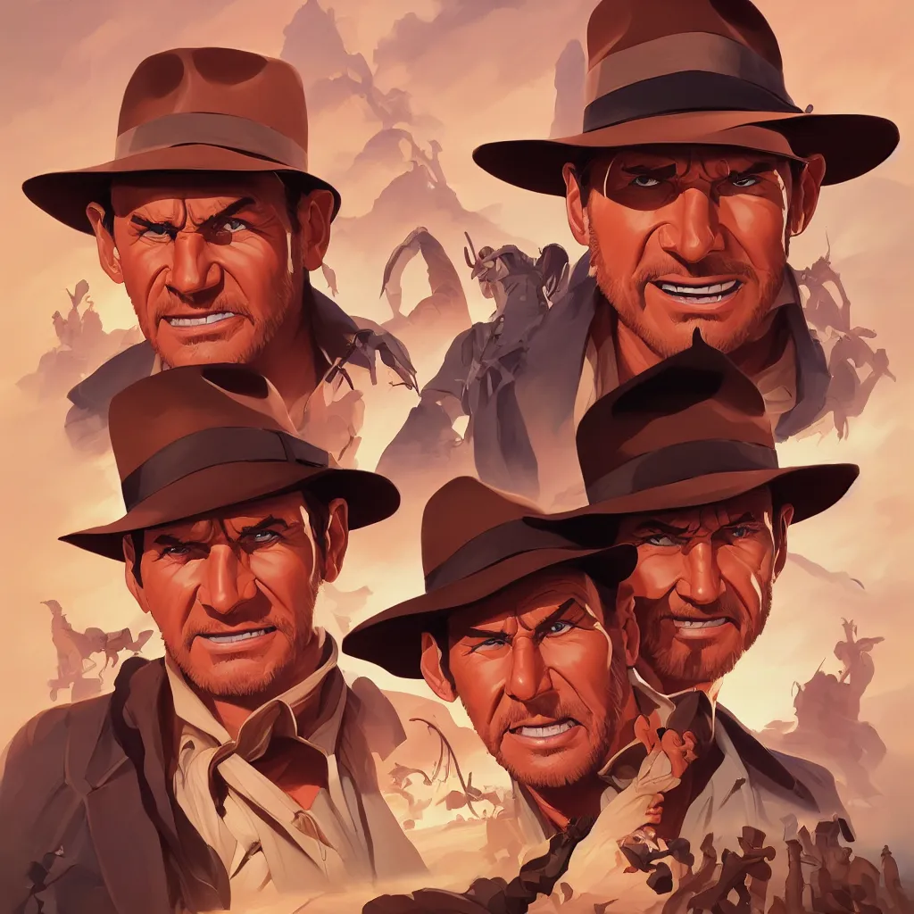 Image similar to stylized minimalist face icon of indiana jones, loftis, cory behance hd by jesper ejsing, by rhads, makoto shinkai and lois van baarle, ilya kuvshinov, rossdraws global illumination, in the style of apple ios icons, 2 5 6 x 2 5 6