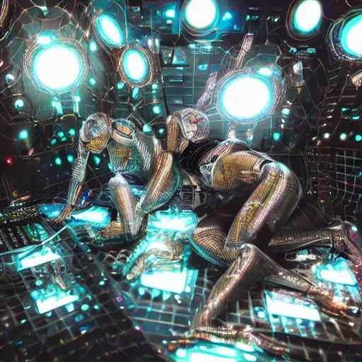 Image similar to love, diverse vision cybersuits, from behind, connection rituals, wide wide angle, vivid, elaborate, highly detailed, beautiful lighting