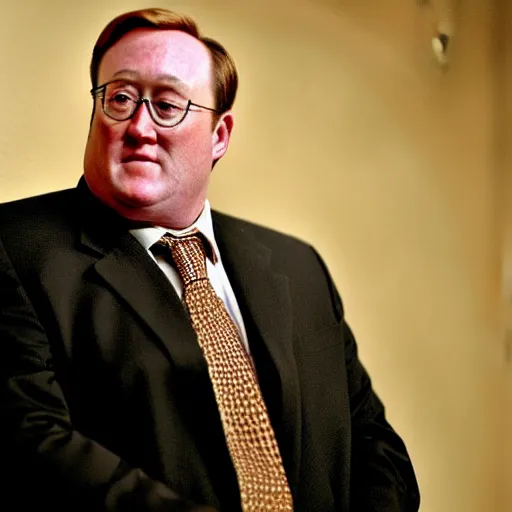 Prompt: 2 0 0 7 john lasseter wearing a black suit and necktie giving an interview for dramatic documentary. his face is wet with [ [ tears ] ], emotional, he looks sad and in grief