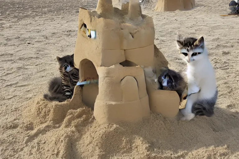 Image similar to kittens touching a sand castle