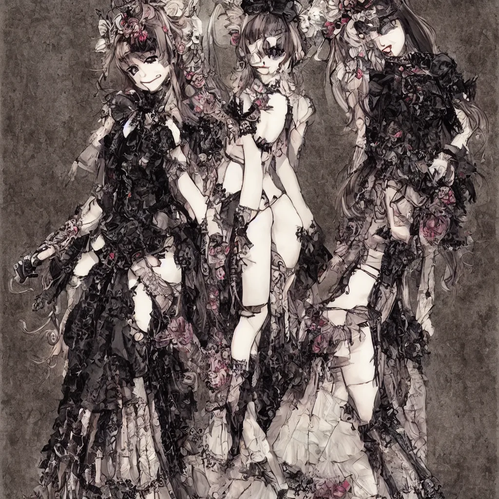 Image similar to anatomy of a gothic lolita, fashionable, spikes, by james gurney