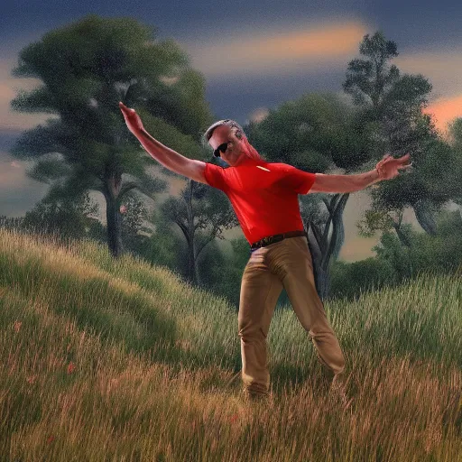 Prompt: Jeb Bush posing triumphantly on a grassy hillside, wlop, trending on artstation