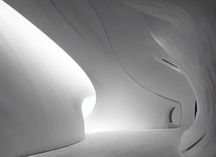 Image similar to a circular portal structure in the centre of an abandoned zen white cave full of geodes, beautiful curves, golden ratio, epic lighting, unusual composition, 4 k, zaha hadid, irakli nadar