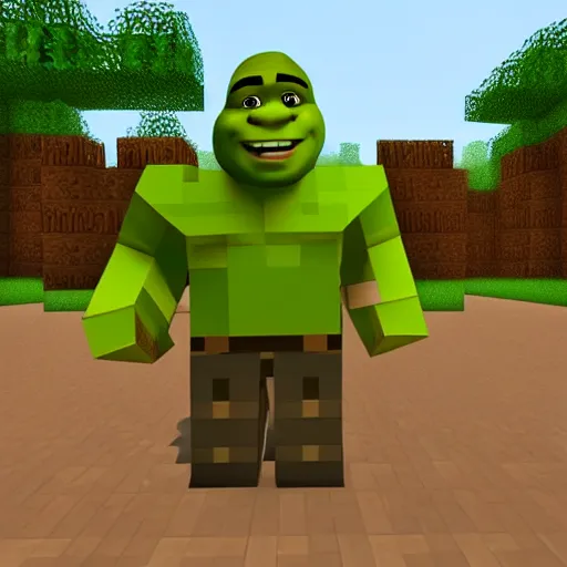 Image similar to shrek inside minecraft