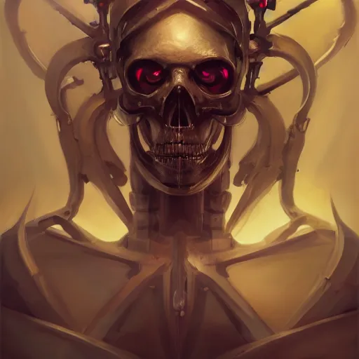 Image similar to portrait of a horrific cybernetic skeleton, cyberpunk concept art by pete mohrbacher and artgerm and wlop and greg rutkowski and deathburger, digital art, highly detailed, intricate, sci-fi, sharp focus, Trending on Artstation HQ, deviantart, unreal engine 5, 4K UHD image