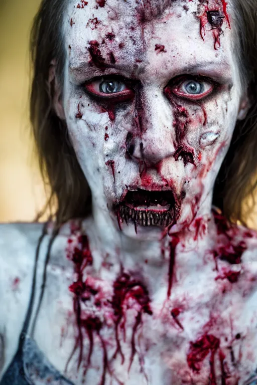 Image similar to a female zombie in her first stages of decay. detailed face. sharp focus. hyper realistic. 8 k photo