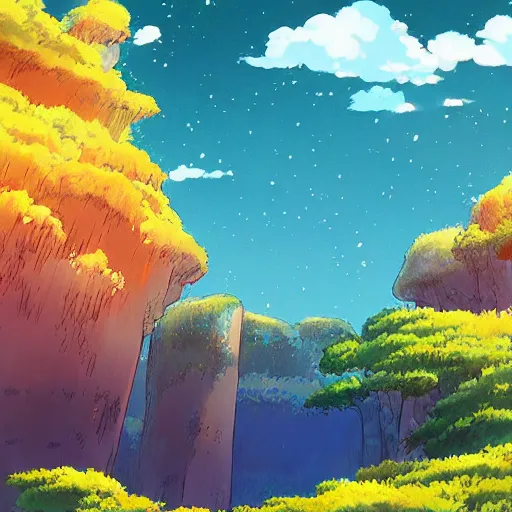 Image similar to a beautiful landscape by studio ghibli, digital art