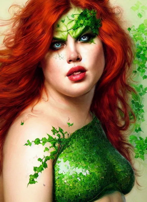 Prompt: portrait of obese brad pitt as obese poison ivy from batman, digital art by eugene de blaas and ross tran, vibrant color scheme, highly detailed, in the style of romanticism, cinematic, artstation, greg rutkowski