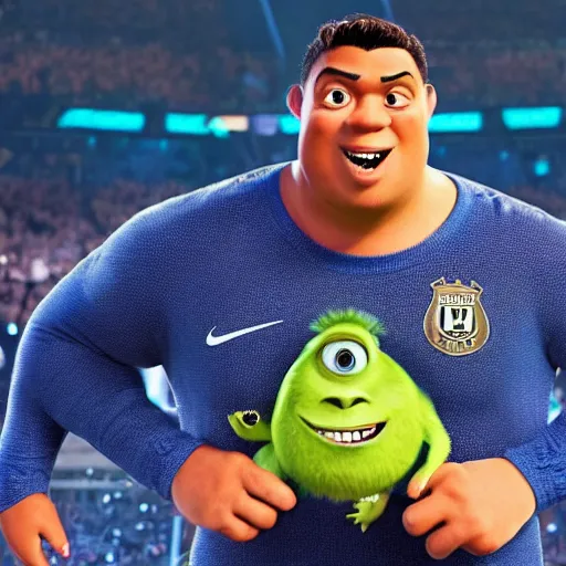 Prompt: ronaldo nazario as a monster in monsters inc.