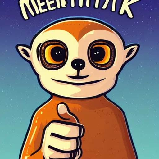 Prompt: meerkat smiling and giving thumbs up by Dan Mumford