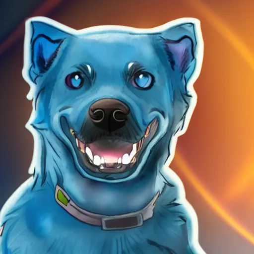 Prompt: a realistic blue dog superhero with glowing eyes, abandoned planet background,dog floating in air