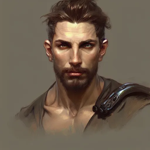 Prompt: portrait of rugged male ranger d & d muscular fantasy intricate elegant headshot portrait detailed face coherent face highly detailed digital painting artstation concept art smooth sharp focus illustration art by artgerm and greg rutkowski and alphonse mucha