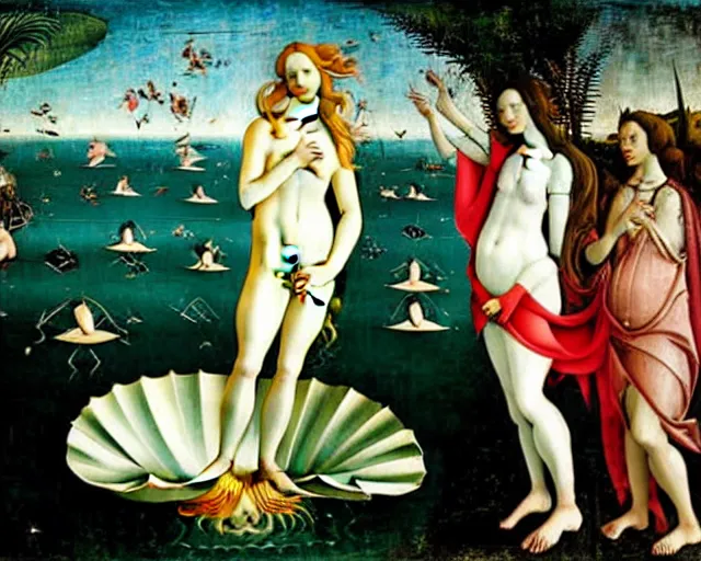 Image similar to THE BIRTH OF VENUS by SANDRO BOTTICELLI painting by Hieronymus Bosch