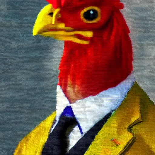 Image similar to a high quality photo of a chicken wearing a suit impressionism 8 k