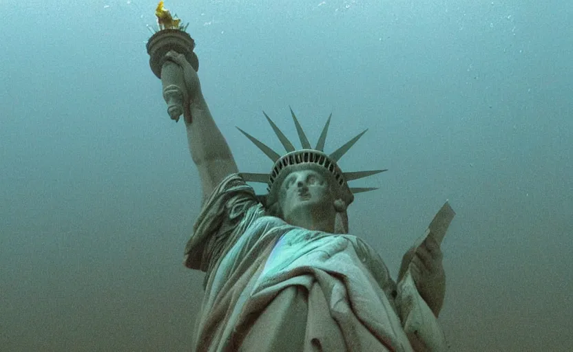 Image similar to statue of liberty, sunken, underwater