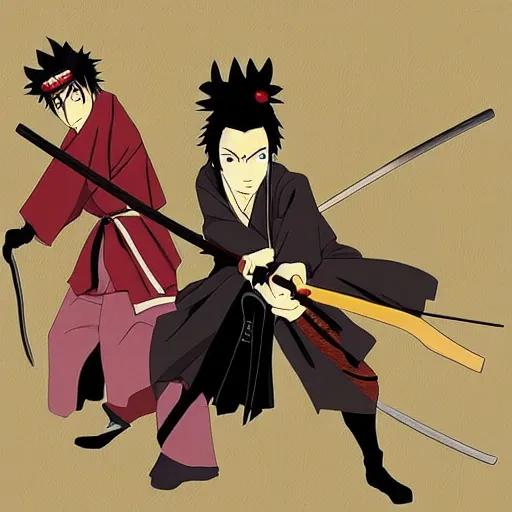 Image similar to samurai Champloo Samuel Jackson samurai walking with shiefed katana, in style of samurai Champloo anime