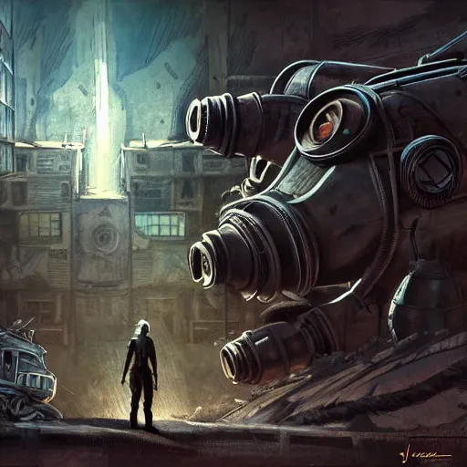 Image similar to fallout 5, concept art drawings of the opening scene, storyboard, concept art, comic style, female protagonist and large feline companion, atmospheric lighting, painted, intricate, volumetric lighting, beautiful, gritty, rich deep colours masterpiece, sharp focus, ultra detailed by jack kirby, ignacio fernandez rios, thierry doizon