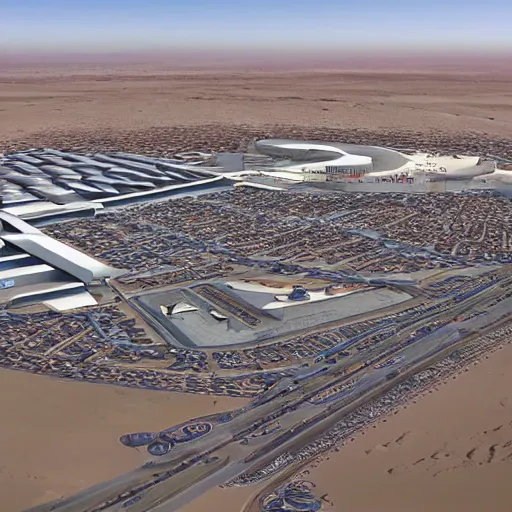 Image similar to giant mall with a big parking lot at the sahara desert, 2 0 2 2