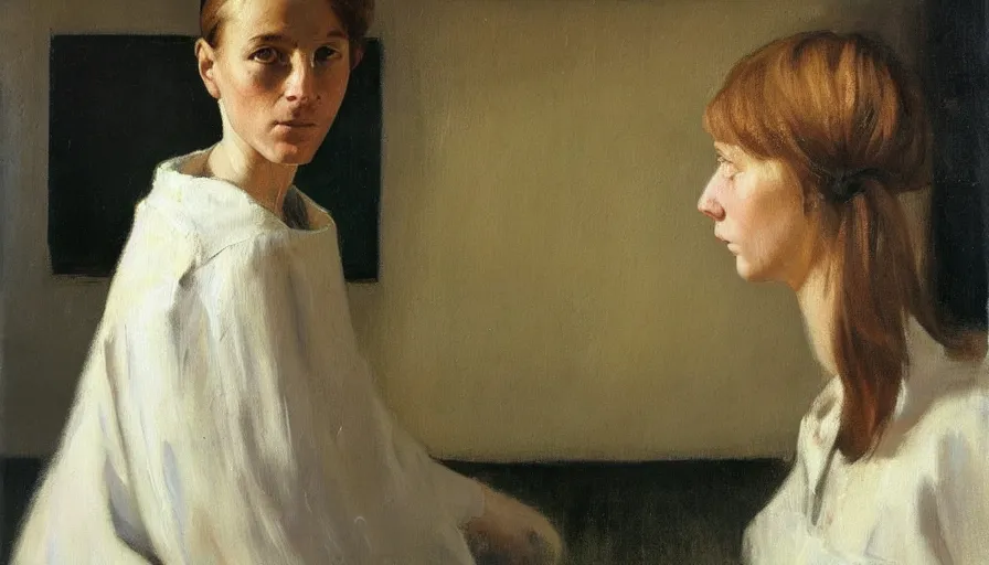 Image similar to painting by borremans, young woman, detailed, stunning