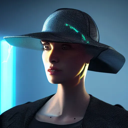 Image similar to a hat from the future, cyberpunk, highly detailed, epic lighting, hyper photorealism, trending on artstation 8 k