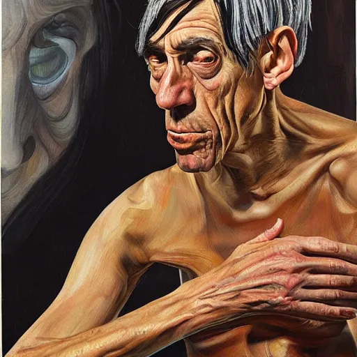 Image similar to high quality high detail painting by lucian freud, hd, iggy pop