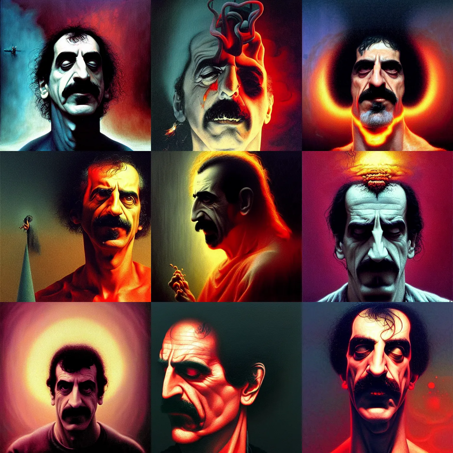 Prompt: frank zappa with evil music exploding out of his head, cinematic lighting, soft bokeh, sci-fi, modern, colourful, highly detailed, digital painting, artstation, concept art, sharp focus, illustration, by Beksiński and caravaggio