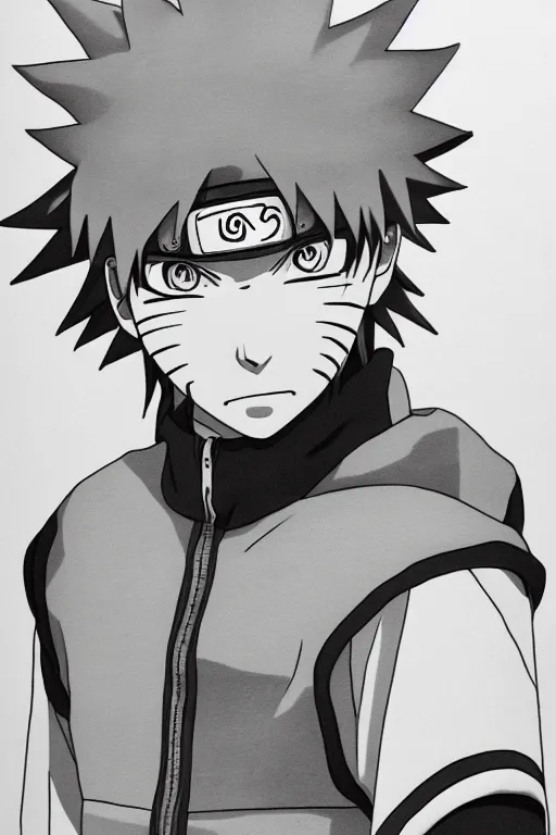 Prompt: naruto, very detailed, grayscale portrait ✏