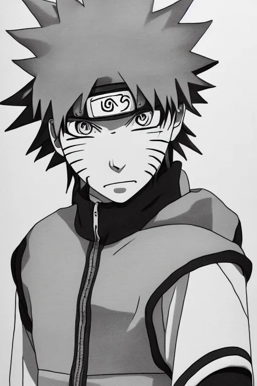 side close up portrait of Naruto wearing black and white ninja s