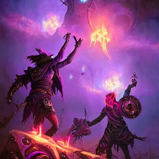 Prompt: flying skulls with violet fire trails, violet theme, magic spell art, epic fantasy digital art style, fantasy artwork, by Greg Rutkowski, fantasy hearthstone card art style