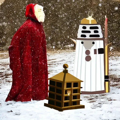 Image similar to Christmas nativity with Dalek