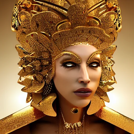 Prompt: queen of gold, 4 k, intricate, jaw dropping, gorgeous, surreal, octane render