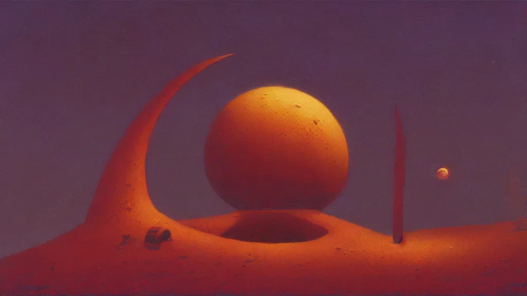 Image similar to mysterious sculpture of an alien crescent moon by paul lehr and john schoenherr, cinematic matte painting