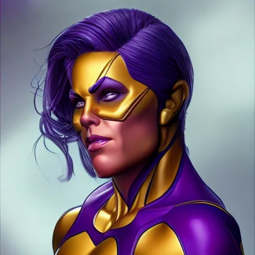 Prompt: thanos as a muscular woman, highly detailed portrait, elegant, breathtaking art, by artgerm