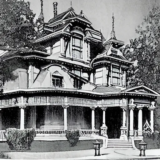 Image similar to the haunted mansion at disneyland designed by frank lyoyd wright