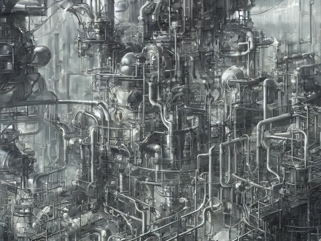 Image similar to boris johnson stuck in a futuristic chemical plant, high detail, intricate, trending on artstation