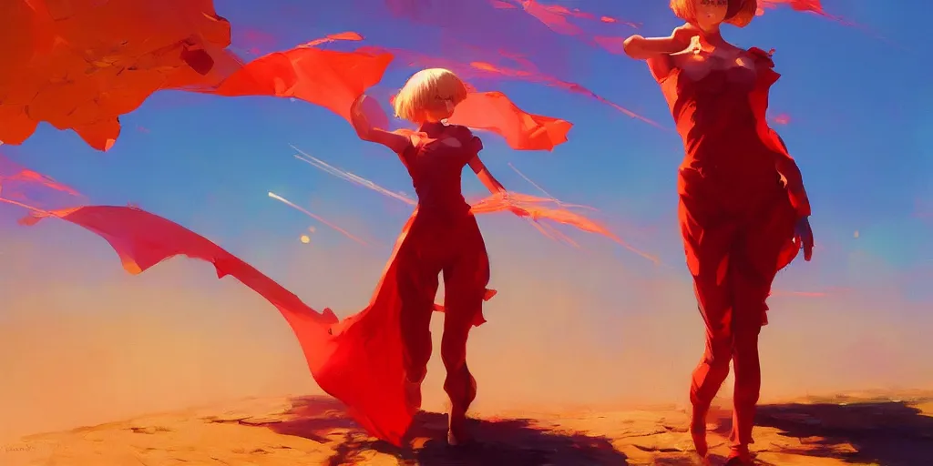 Image similar to gorgeous bright girl waving a red flag wading through Mandelbrot fractal by Craig Mullins, ilya kuvshinov, krenz cushart, artgerm trending on artstation by Edward Hopper and Dan Mumford and WLOP and Rutkovsky, Unreal Engine 5, Lumen, Nanite