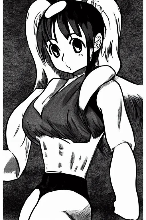Image similar to Ariana Grande black and white manga sketch in the style of Akira Toriyama, Kentaro Miura, Bernie Wrightson