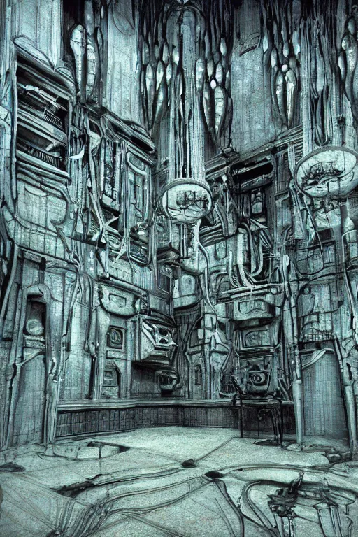 Image similar to Interior design, Eldritch location by H.R. Giger