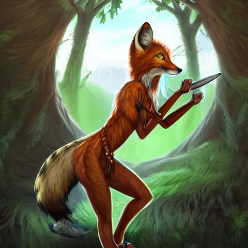 Prompt: award-winning extremely detailed FurAffinity fantasy art of a natural beautiful female warrior fox with a long tail and green eyes and black paws and braided hair, 4k, realistic shading, trending on FurAffinity