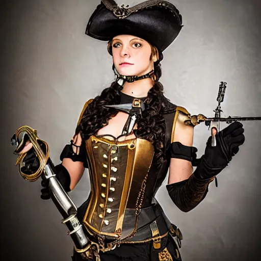 Image similar to photo of a female steampunk musketeer