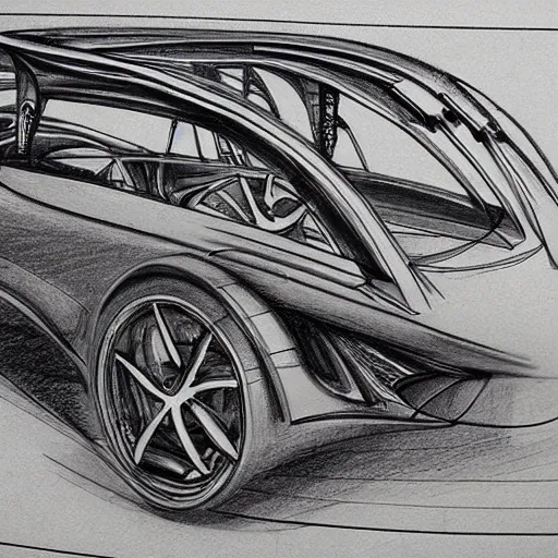 Image similar to various sketches of a futuristic car in the style of leonardo da vinci, ultra detailed, scribbles, technical drawing, engineering blueprints