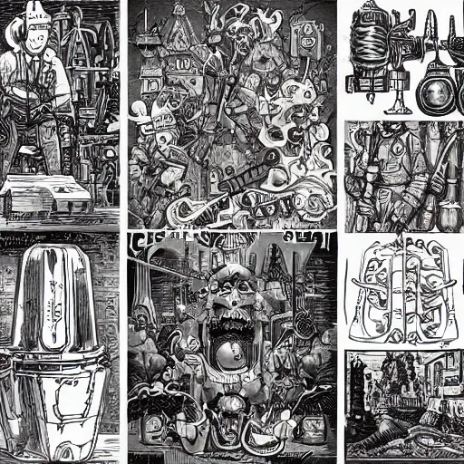 Image similar to collage of ghostbusters tools, dnd, high detail, fantasy, in the style of vintage antique illustration and line drawing or engraving - c 9. 0