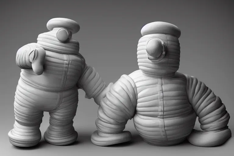 Image similar to a porcelain model of the Michelin Man Bibendum, sculpture, photograph, studio lighting, product photography, advertising photography, pottery, figurine, octane render