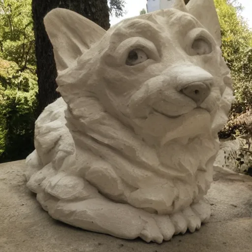 Image similar to corgi gargoyle made of stone, uncropped, photography